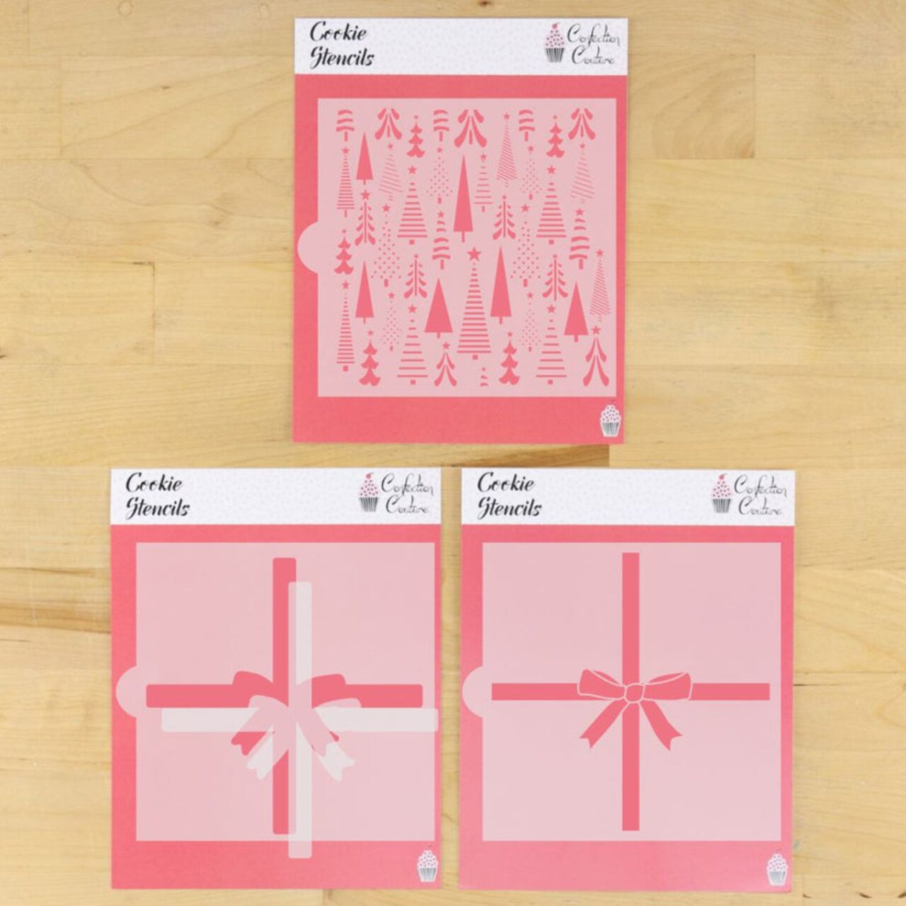 Abstract Tree Gift Wrap Cookie 4 pc Stencil Set With Masking Piece